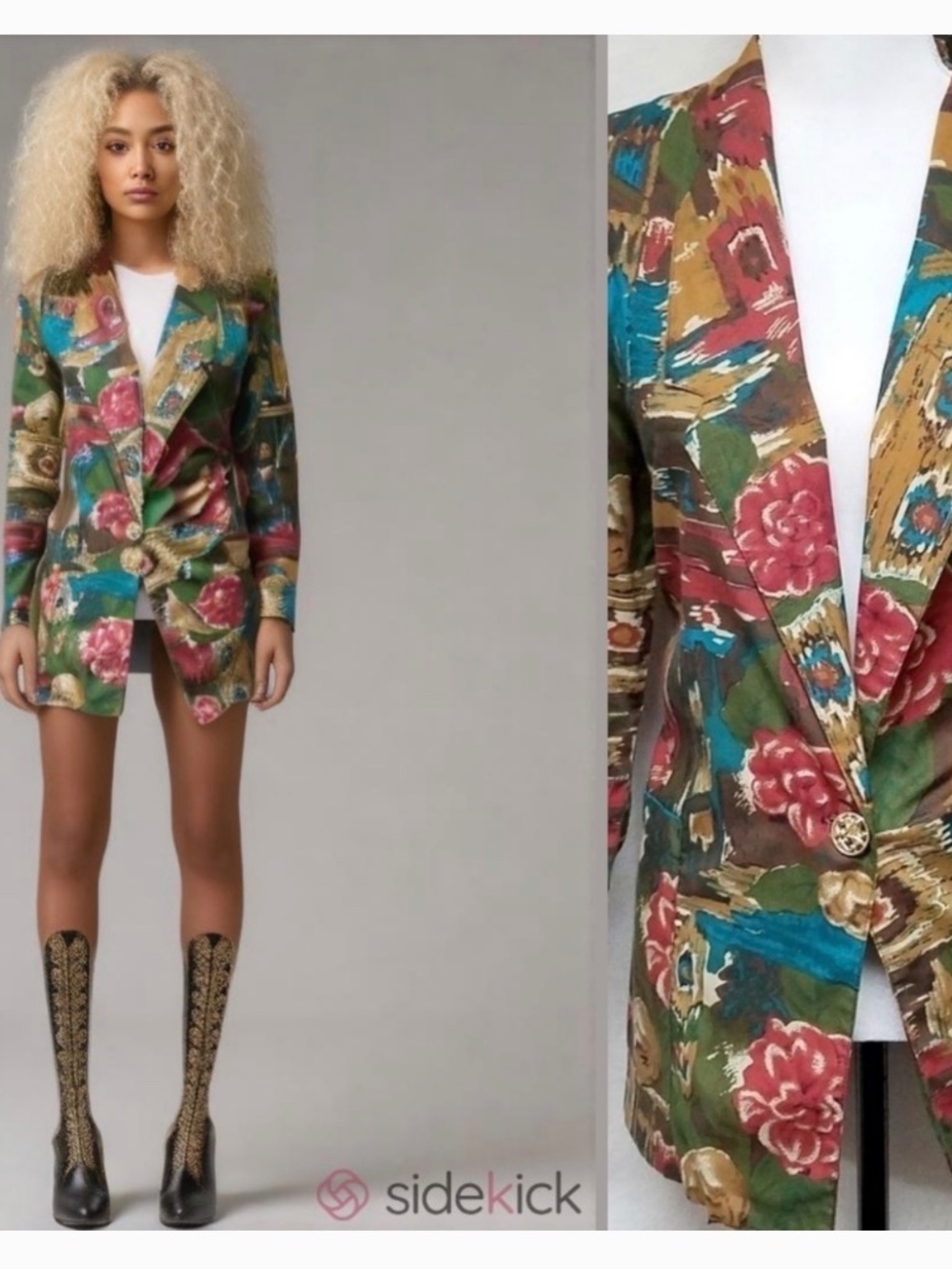 80s Vintage Intriguing Threads Abstract Multi-color Watercolor Fitted Blazer M